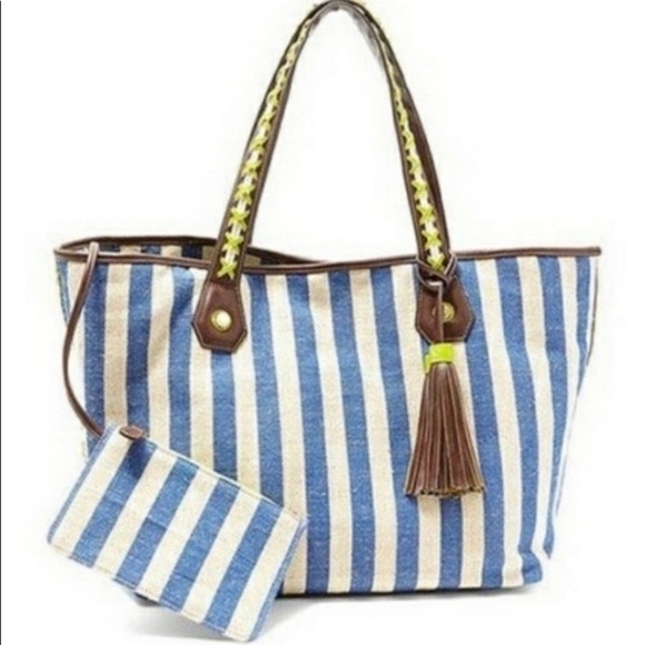 Like new BIG BUDDHA New Striped Extra Large Beach Bag Tote - Picture 1 of 16